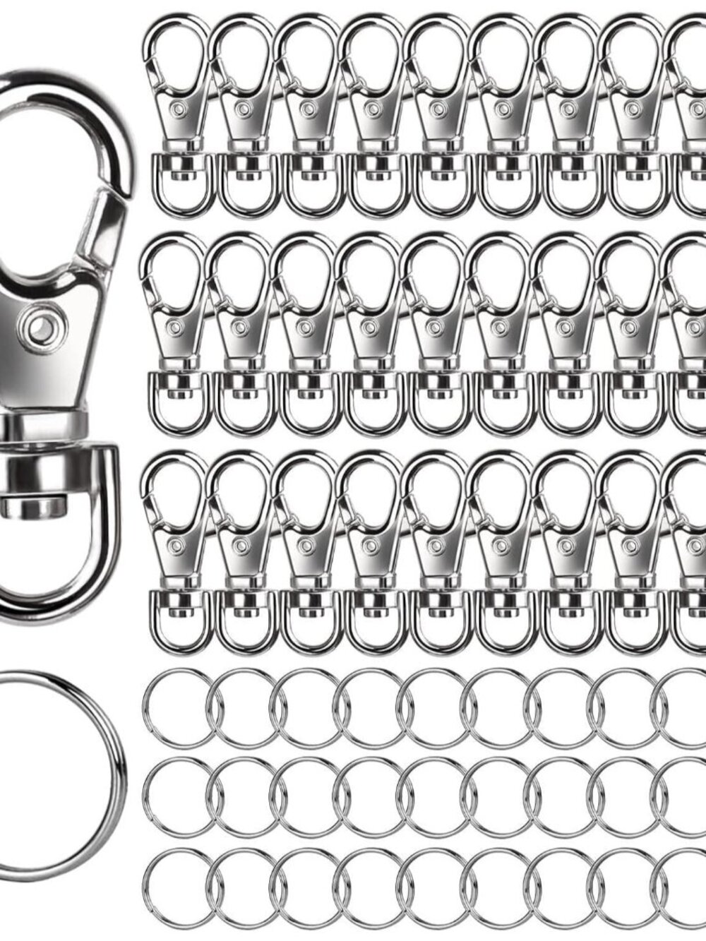 60PCS Lobster Claw Clasps and Key Rings, 30PCS Keychains Clips and 30PCS Key Cha